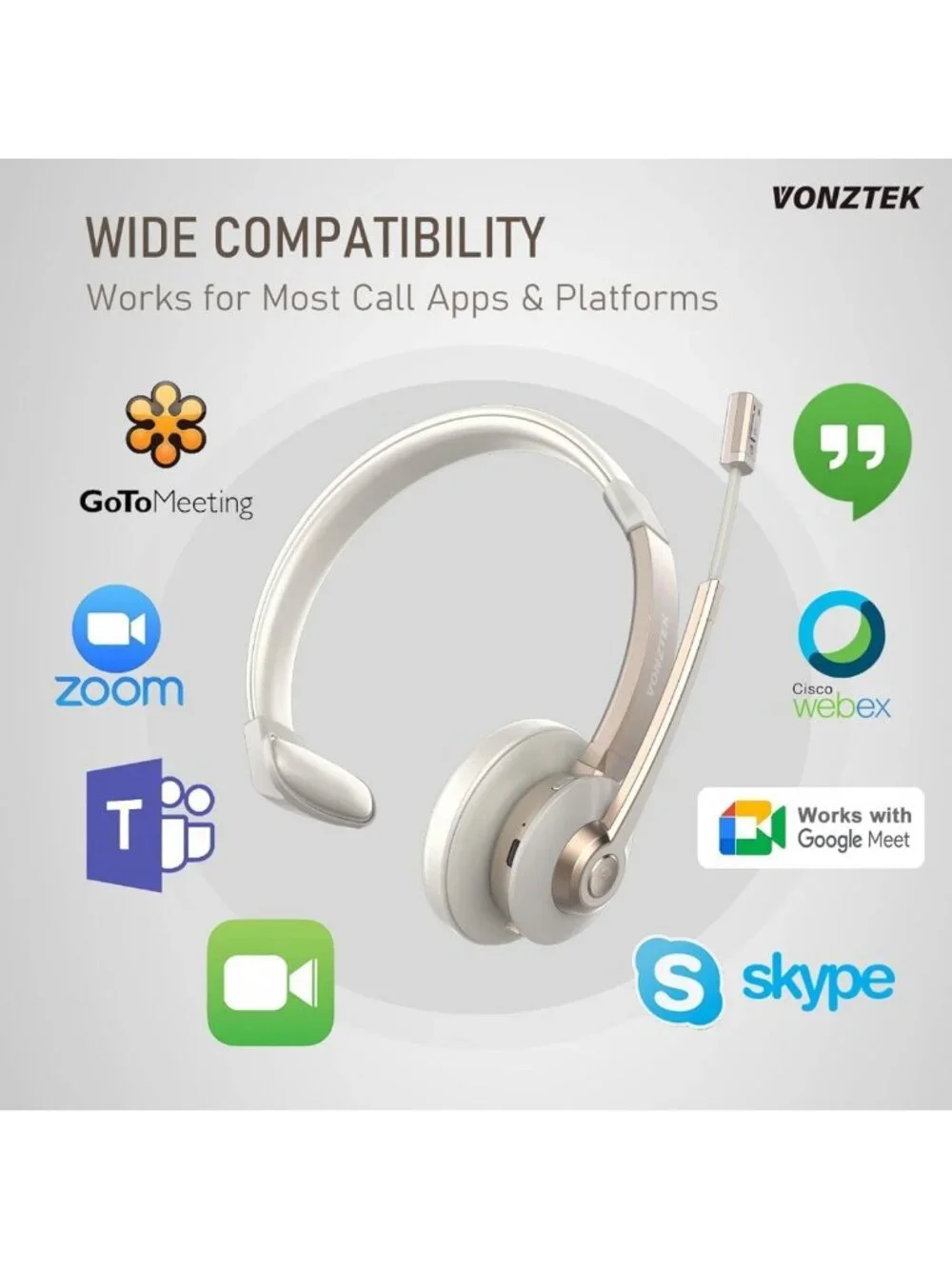 Noise-Canceling Bluetooth Headset for Remote Work, Meetings & Calls - Wireless